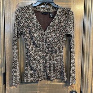 New York & Company Brown Fitted Long Sleeve Blouse